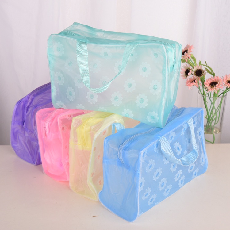 กระเป๋าเครื่องสำอาง แบบ PVC กันน้ำ ลายดอกไม้ สไตล์สร้างสรรค์ สำหรับผู้หญิง