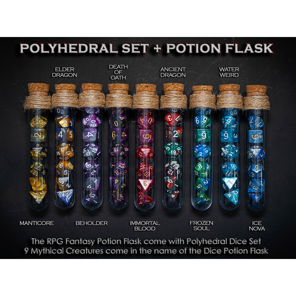 Potion Flask with Dice Set of 7 | ลูกเต๋า Dice For DnD D&D MTG RPG TRPG เกมกระดาน บอร์ดเกม Game ไพ่ทาโรต์ Magic เมจิก