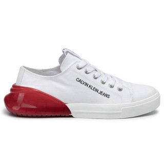 CALVIN KLEIN JEANS รองเท้าผ้าใบผู้ชาย | MUNRO CANVAS SNEAKERS IN WHITE RACING RED