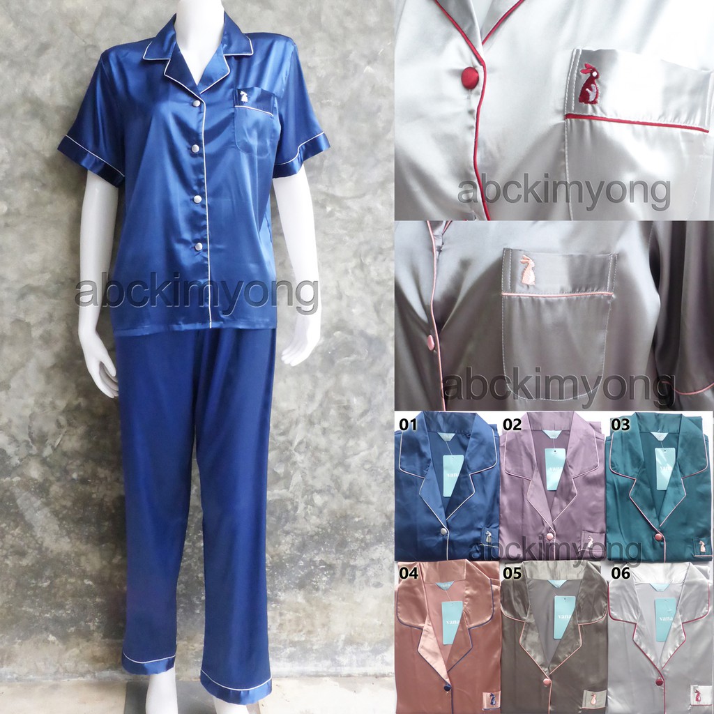 ชุดนอน ชุดนอนซาตินหญิง แขนสั้น+ขายาว พรีเมียม ยี่ห้อ Vana Sleepwear