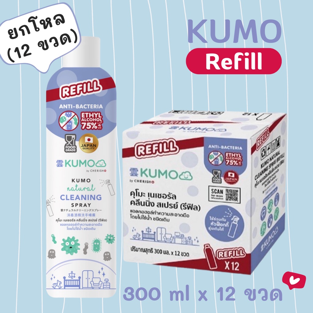 ขายยกโหล (12 ขวด) รุ่นรีฟิล (Refill) สเปรย์แอลกอฮอล์ KUMO คุโมะ 300 ml (แบบเติม) แฮนด์ สเปรย์ Hand S