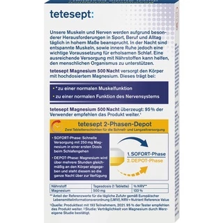 แมกนีเซียม 500 มก. จากเยอรมัน ก่อนนอน ยี่ห้อ Tetesept Magnesium 500 Nacht ....30 เม็ด