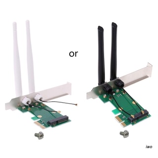 Iwo การ์ดอะแดปเตอร์ Wifi Mini Pci-E Express เป็น Pci-E 2 เสาอากาศภายนอก Pc