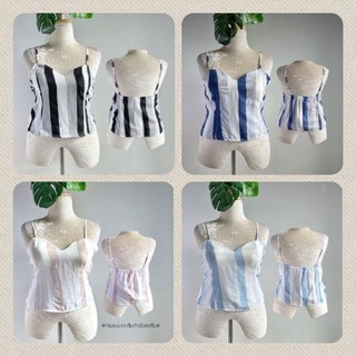เสื้อสายเดี่ยว ผ้าลินิน เนื้อนุ่ม ลายริ้ว ลายแถบ สีพาสเทล ใส่สบาย เสื้อสาวอวบ สาว Plus Size อกยืดได้ถึง 50"❗