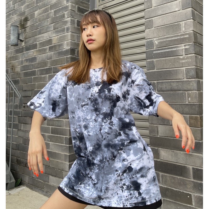 [ส่งใน1-2วัน] เสื้อมัดย้อมสีสด UNISEX | TIE DYE T-SHIRT | ผ้า Cotton100% - KT664 เทา-ดำ(ประหลาด)