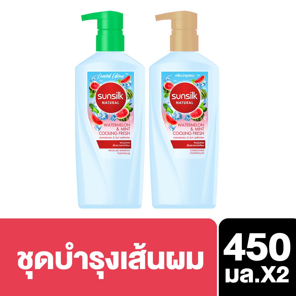 Sunsilk Natural Watermelon & Mint Cooling Fresh Micellar Shampoo 450 ml + Conditioner 450 ml UNILEVE