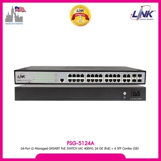 Link Switch Hub PoE PSG-5124A 24-Port L2 Managed GIGABIT PoE SWITCH (AC 400W); 24 GE (PoE) + 4 SFP Combo (GE)