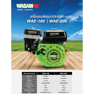 WAE-200 เครื่องยนต์เบนซิล 6.5HP เครื่อง 4 จังหวะ WASABI สินค้าเเท้รับประกันจากผู้เเทนจำหน่าย