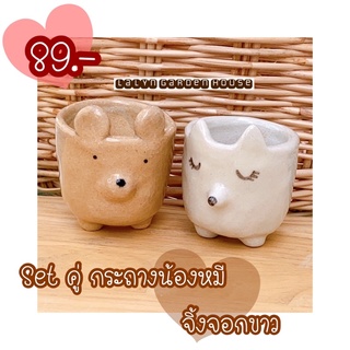 🐻🦊 กระถางน้องหมีและจิ้งจอกขาว เซตคู่เพียง 89฿ กระถางสุดน่ารัก 🦊🐻