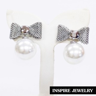 INSPIRE JEWELRY ต่างหูแฟชั่นโบว์ห้อยมุก น่ารักมาก   พร้อมถุงกำมะหยี่