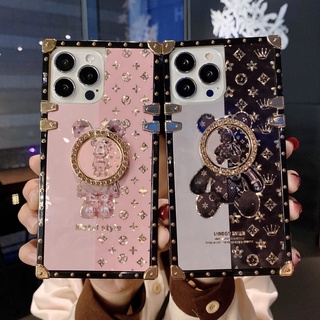 เคสโทรศัพท์มือถือ ทรงสี่เหลี่ยม ลายหมีโหด พร้อมแหวนขาตั้ง สําหรับ Samsung Galaxy A51 A71 A21S A10E A20E A01 A02 A50S A30S A40S A20S A10S