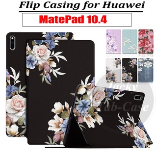 เคสแท็บเล็ตหนัง PU ฝาพับ ลายดอกไม้ กันเหงื่อ คุณภาพสูง สําหรับ Huawei MatePad 10.4 Wi-Fi LTE Tablet PC BAH3-W09 BAH3-AL00 10.4 นิ้ว