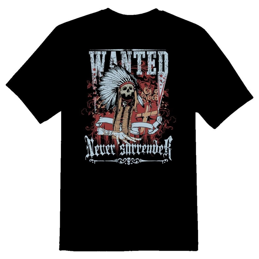 Wanted Never Surrender Indian Head Dress เสื้อยืดผ้าฝ้าย
