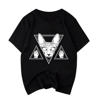 T-shirt  Sphynx Cat Showing You Middle Fingers Kawaii เสื้อยืดลําลองแฟชั่นสําหรับผู้ชายแขนสั้นคอกลมพิมพ์ลาย BoyfriendS-5