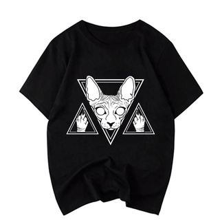 เสื้อผ้าผชSphynx Cat Showing You Middle Fingers Kawaii เสื้อยืดลําลองแฟชั่นสําหรับผู้ชายแขนสั้นคอกลมพิมพ์ลาย BoyfriendS-