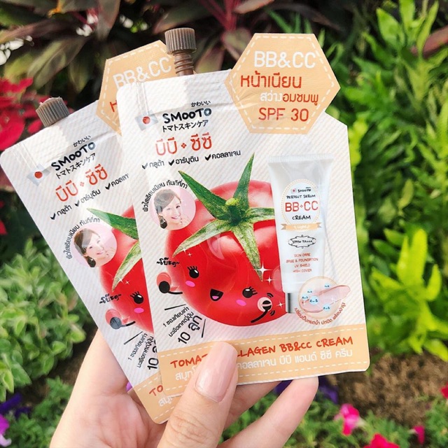 🌹กล่องละ 6 ซอง🌹สมูทโตะ โทเมโท่ คอลลาเจน บีบี แอนด์ ซีซี ครีม Smooto Tomato Collagen BB&CC Cream 10 ก