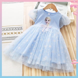 Aisha princess dress new summer frozen 2022 new style Pengpeng skirt waist-tight girls dress snowflake