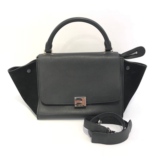 Used Celine Trapeze black suede leather rhw