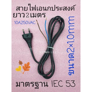 สายไฟพัดลมอย่างดียาว 2 เมตร ขนาด 2×1.0มิลเต็ม 220-500VAC มาตรฐาน IEC53 มี มอก. สีดำ