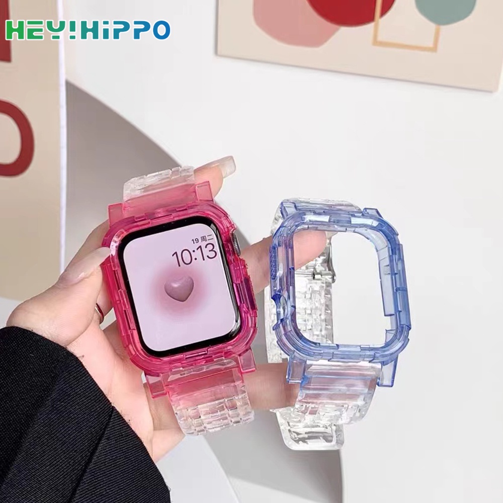 สายนาฬิกาข้อมือ แบบใส สองสี สําหรับสมาร์ทวอทช์ series 7 6 SE 5 4 3 ขนาด 45 44 42 41 40 38 มม.