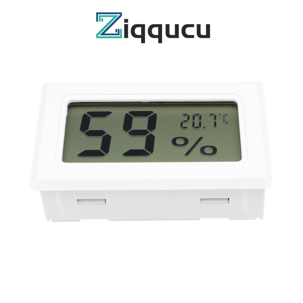 Ziqqucu เครื่องวัดอุณหภูมิความชื้นดิจิทัล จอแอลซีดี ขนาดเล็ก สีขาว