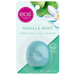 eos Super Soft Shea Lip Balm 24 Hour Hydration Care to Moisturize Dry Lips Gluten Free Vanilla Mint 0.25 oz ลิปบอล eos