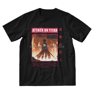 เสื้อยืดคอกลม แขนสั้น ผ้าฝ้าย พิมพ์ลายมังงะ Shingeki No Kyojin สไตล์ฮาราจูกุ สําหรับผู้ชาย