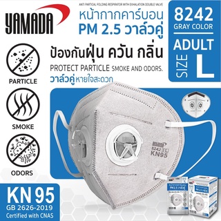 สุดคุ้ม 10 แพ็ค หน้ากากอนามัย หน้ากากคาร์บอน หน้ากากป้องกันกลิ่น PM 2.5 วาล์วคู่ รุ่น 8242 YAMADA (1ชิ้น/แพ็ค)