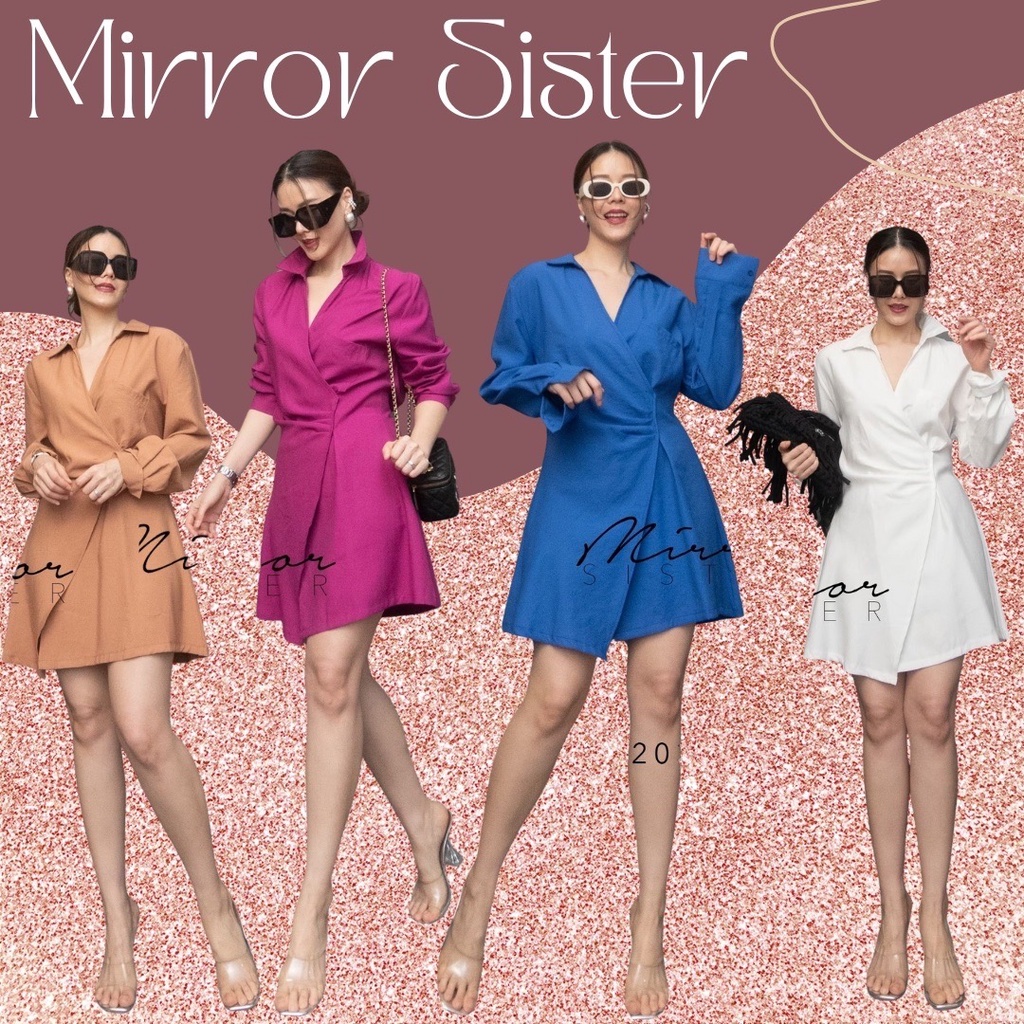 Mirrorsister #20321.5 เดรสคอปกแพทเทรินสวย เดรสแขนยาว ชุดทำงาน ชุดไปงาน เรียบหรู