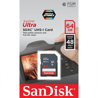 SANDISK ULTRA SD CARD UHS-I 48MB/s Class10 64GB (SDSDUNB_064G_GN3IN) ใส่ กล้อง กล้องถ่ายรูป กล้องถ่ายภาพ กล้องคอมแพค