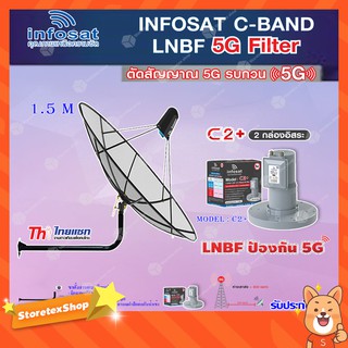 Thaisat C-Band 1.5M (ขางอยึดผนัง 120 cm.) + infosat LNB C-Band 5G 2จุดอิสระ รุ่น C2+ (ป้องกันสัญญาณ 5G รบกวน)