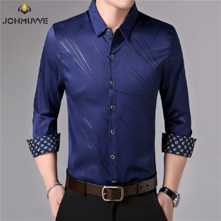 เสื้อเชิ้ตลำลองผู้ชายแขนยาวผ้าฝ้ายใหม่