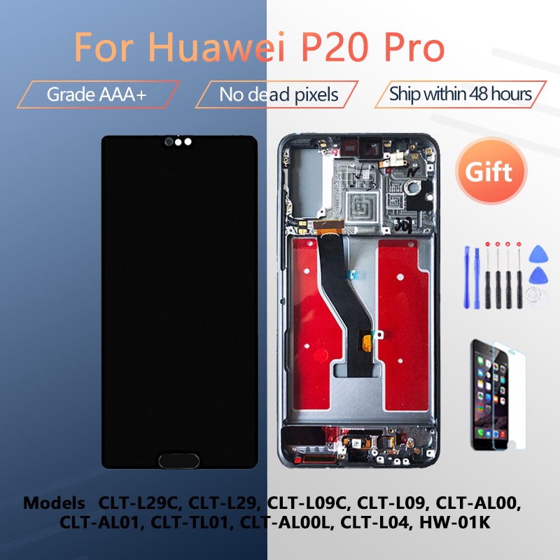 สําหรับHUAWEI P20 Pro CLT-L09 L29 AL0 AL01 TL01 OLEDหน้าจอLCDชุดด้านหน้ากรณีสัมผัสแก้วสีดําสีฟ้าออโร