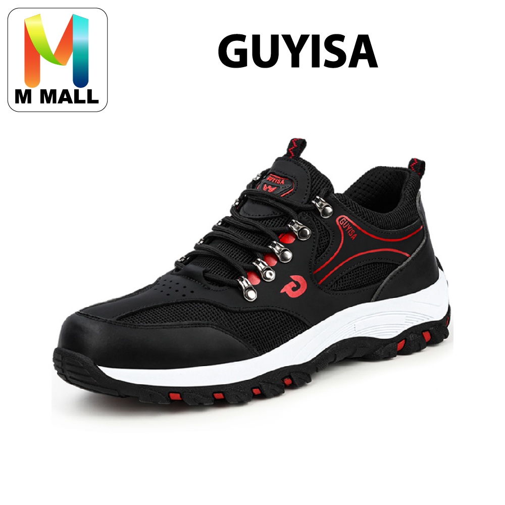 GUYISA Safety Shoes Mens Anti-smashing Anti-piercing ยางสวมใส่ด้านนอกหมวกหัวเหล็ก - 9213 (สีดําสีแดง
