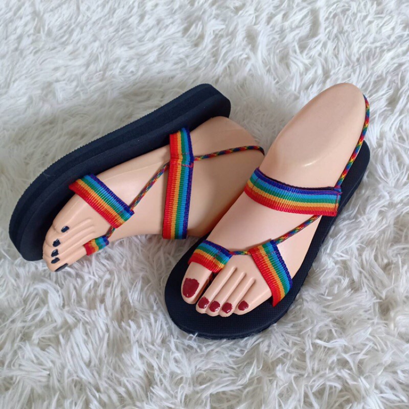 รองเท้าแตะรัดส้น สไตล์ญี่ปุ่น งานสาย Rainbow สีสันสดใส ดีไซน์ทรงเก๋ พื้นนุ่มใส่สบายเท้า - รูปที่ 4