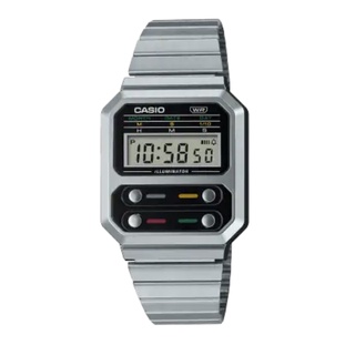 CASIO ของแท้ รุ่น A100 นาฬิกา คลาสสิค Classic Vintage วิทเทจ สายสแตนเลส พร้อมกล่องและรับประกัน 1 ปี A100WE-1A