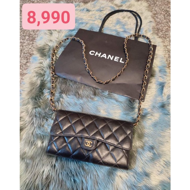 Chanel ของแท้ มือสอง กระเป๋าเงิน เสริมสายแทน สีดำ ทำสี