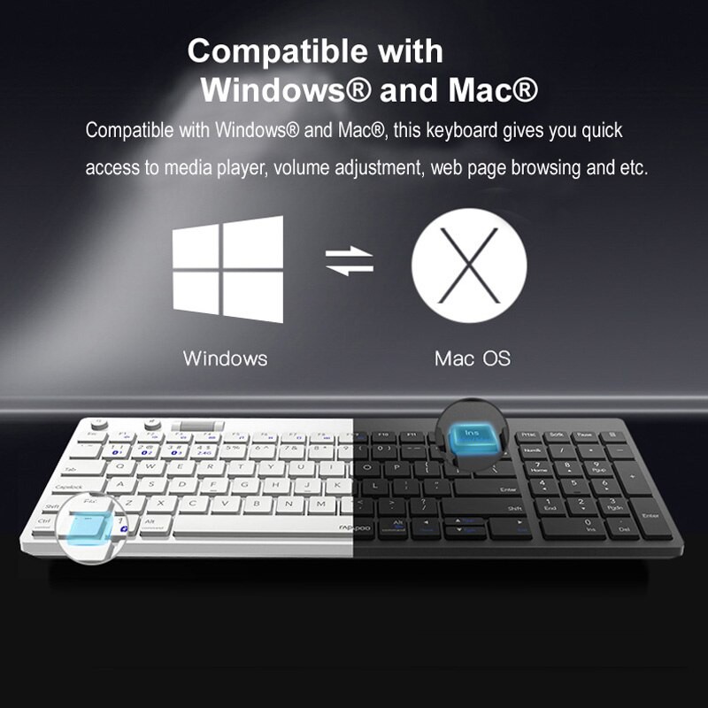 Rapoo รุ่น 8050T Multi-mode Wireless Keyboard  Mouse - Black (คีย์บอร์ด  เม้าส์) (KB-8050T-BK)