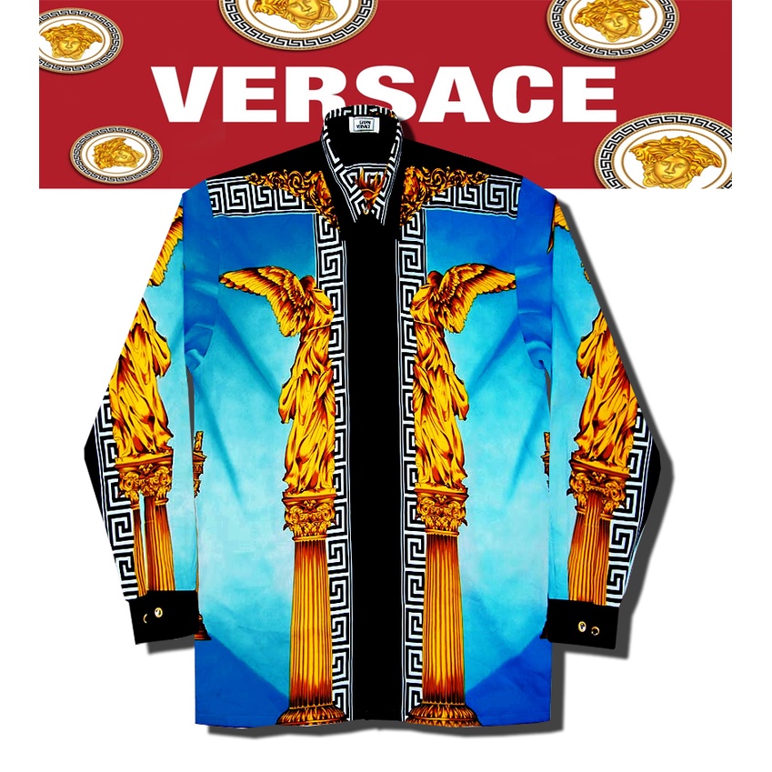 (USE2hand มือ2  )VERSACE. แขนยาว++ โทนสี(ฟ้า.) ++ made in italy .(มือสองผ่านการใช้งาน)++ ไหล่ 20"