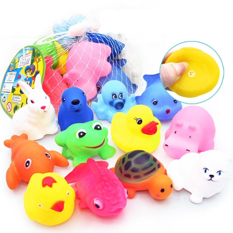 12pcs Cute Animals Bath Toys Swimming Water Colorful Soft Rubber Float  Squeeze Sound Squeaky Bathing Toy For Baby Kids | Shopee Thailand