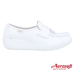 Aerosoft [NW9091 ส่งฟรี รองเท้าพยาบาล รองเท้าหนังมีส้น  สีขาว/สีดำ *ของแท้100%*] 9091 9092 รองเท้าพยาบาลสีขาว NW9092