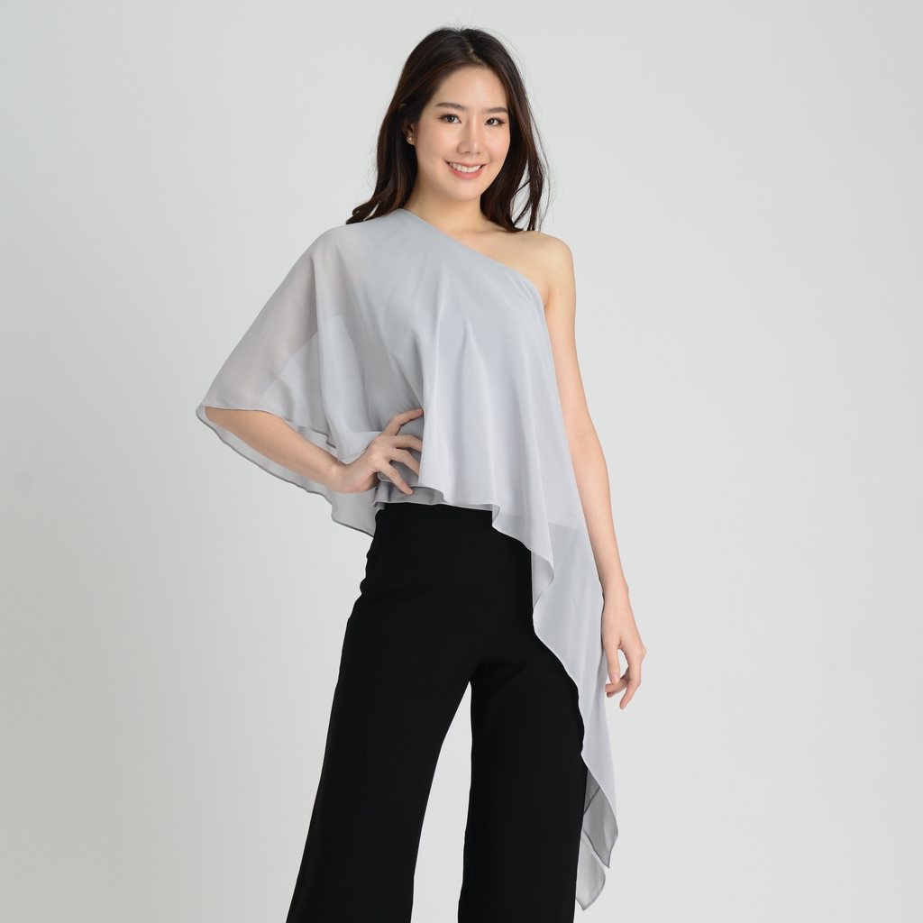 L'Officiel Party Skirt Colorful ลอฟฟิเซียล เสื้อไม่มีปก แขนสั้น ผ้าโพลีเอสเตอร์ สีเทา (FS34GY)