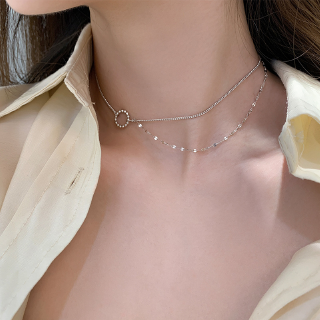 สร้อยคอโซ่ โซ่คู่แฟชั่น Necklace Minimalist Design Fashion Double Chain Short Necklace Jewelry Collar