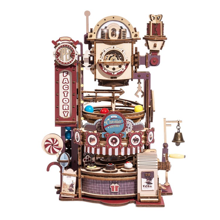 [ส่งด่วนกทม.] ตัวต่อไม้ DIY โรงงานช็อกโกแลต เปิดไฟได้ Chocolate Factory Marble Run ROKR LGA02