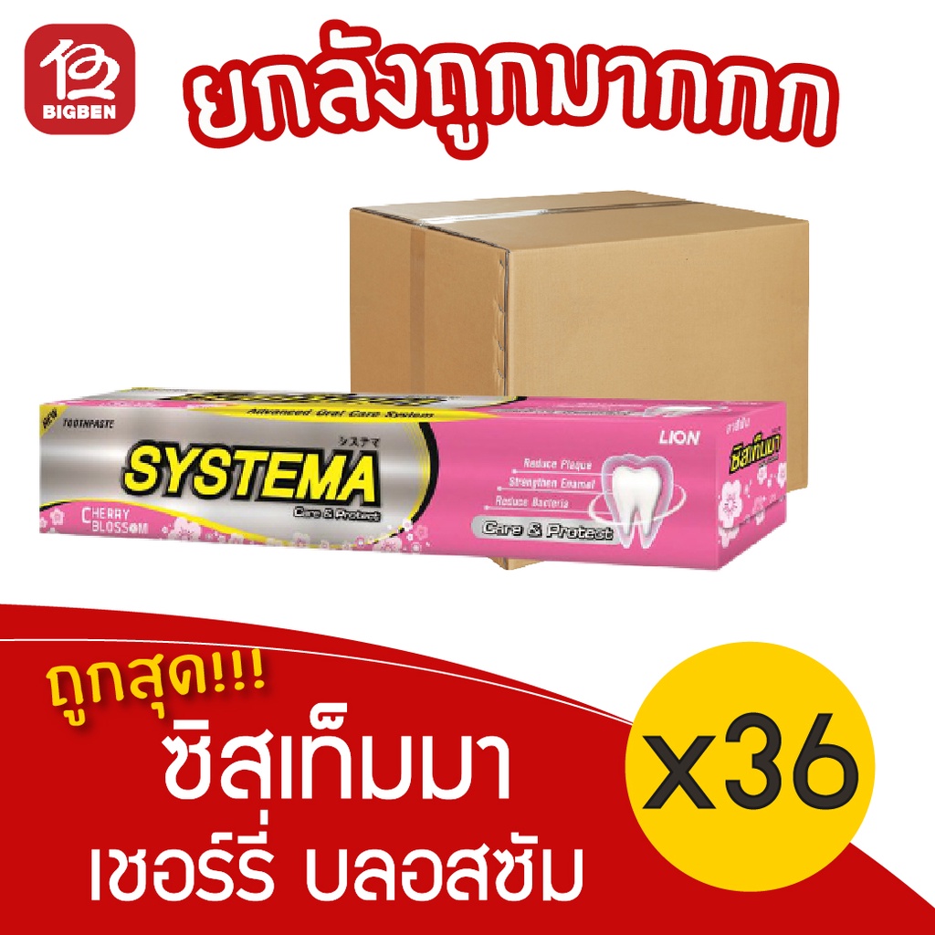 [ยกลัง 36 หลอด] ยาสีฟัน Systema ซิสเท็มมา Care & Protect Cherry Blossom เชอร์รี่ บลอสซัม 160 กรัม