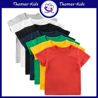 [THOMAS Kids] เสื้อยืดคอกลม แขนสั้น ผ้าฝ้าย 100% สีพื้น สําหรับเด็กผู้ชาย ผู้หญิง 1-9 ปี