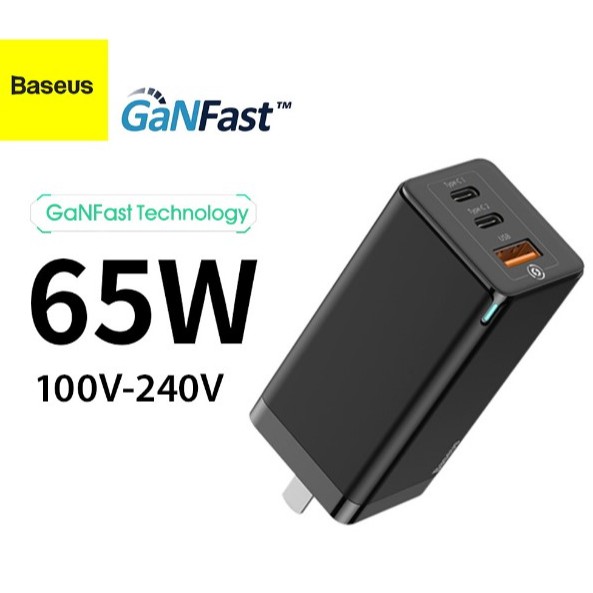 Baseus 65w อะแดปเตอร์ หัวชาร์จเร็ว USB Adapter Gan USB Type C Fast Quick charger Adapter หัวชาร์จเร็