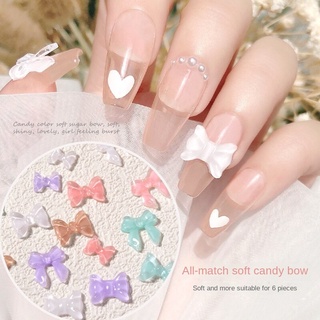 6PC ลูกอมสีอ่อนโบว์เล็บ / Bendable Jelly Fudge Nail Art