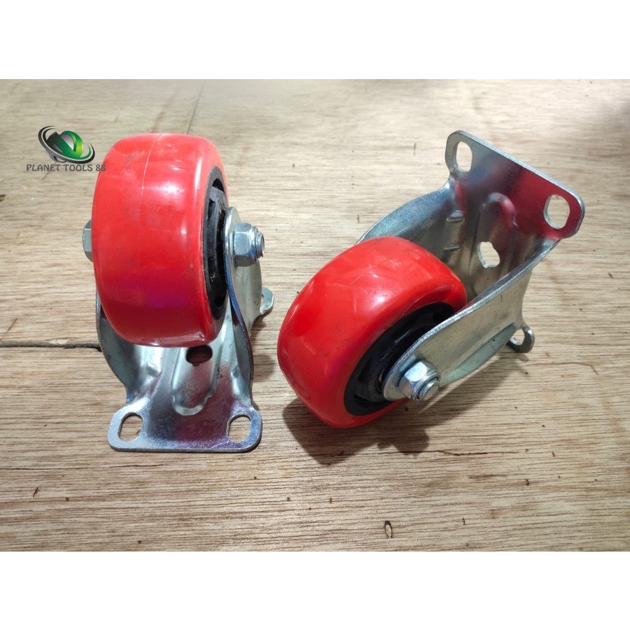 MERAH Planet88- ล้อไนลอนสีแดง Dead Trolly รถเข็น 3" MM PU Caster Display Cart 3"