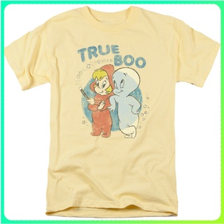 เสื้อยืดผ้าฝ้ายพิมพ์ลายคลาสสิก เสื้อยืดแขนสั้น พิมพ์ลาย Casper The Friendly Ghost True Boo สีเบจ สไตล์คลาสสิก สําหรับผู้